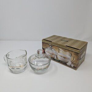 NEW Anchor Hocking HomeTrends Victorian Santa Seasons Greetings Cream Sugar Set